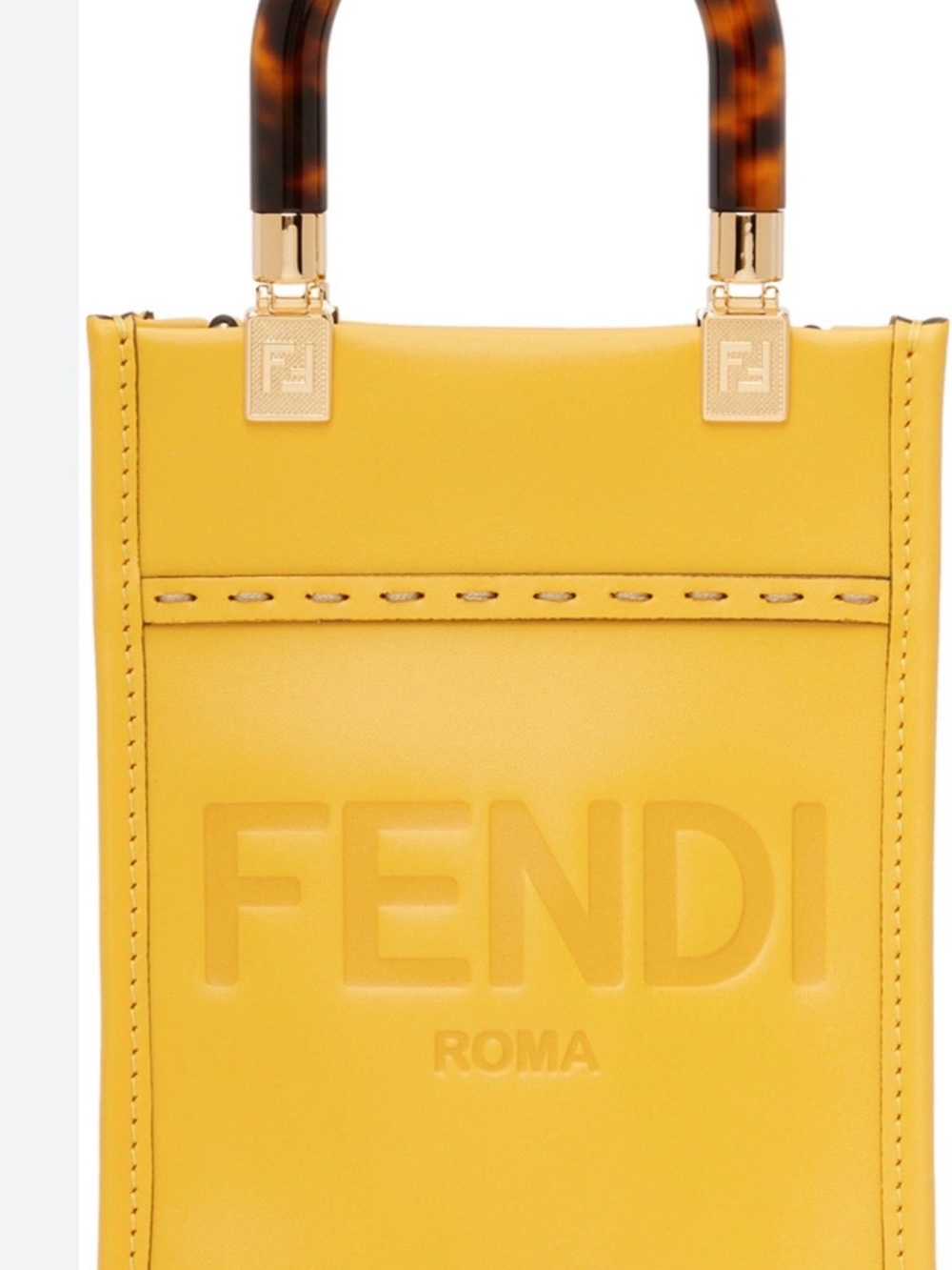 Fendi Yellow Leather Mini Sunshine Shopper Bag w/ Tortoiseshell-Style Top Handle